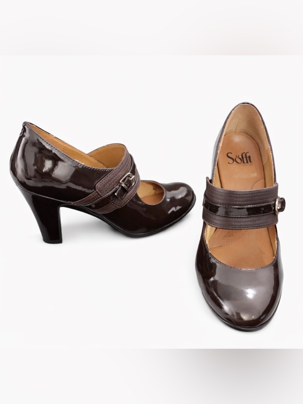 Sofft Brown Patent Mary Jane Pumps Heels Size 8